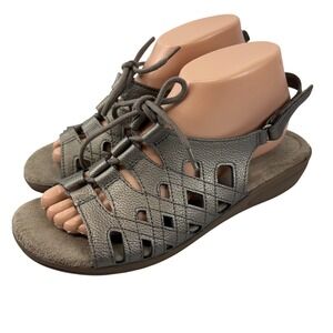 Cobbie Cuddlers Women's 8W Pewter Metallic Leather Huarache Sandal Lace Up Wide